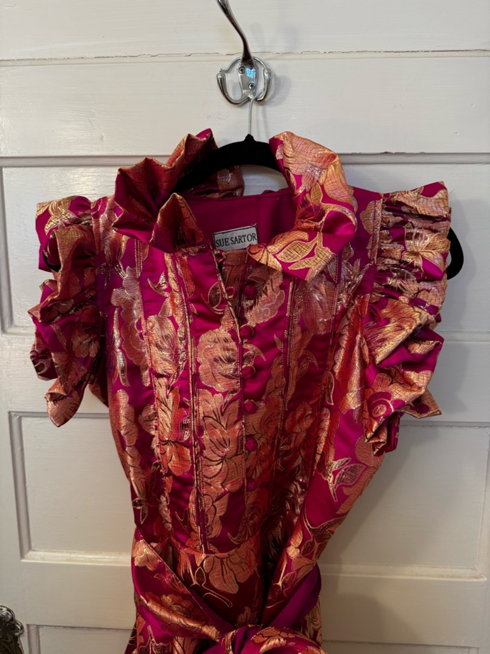 Sue Sartor Fairfield Mini Dress Hot Pink Gold Brocade Size Small NWOT - Picture 4 of 5